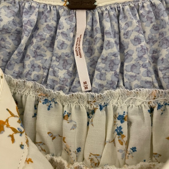 FREE PEOPLE Paloma Ivory Blue Floral Print Boho Long Sleeve Button Shirt Medium - Picture 8 of 13